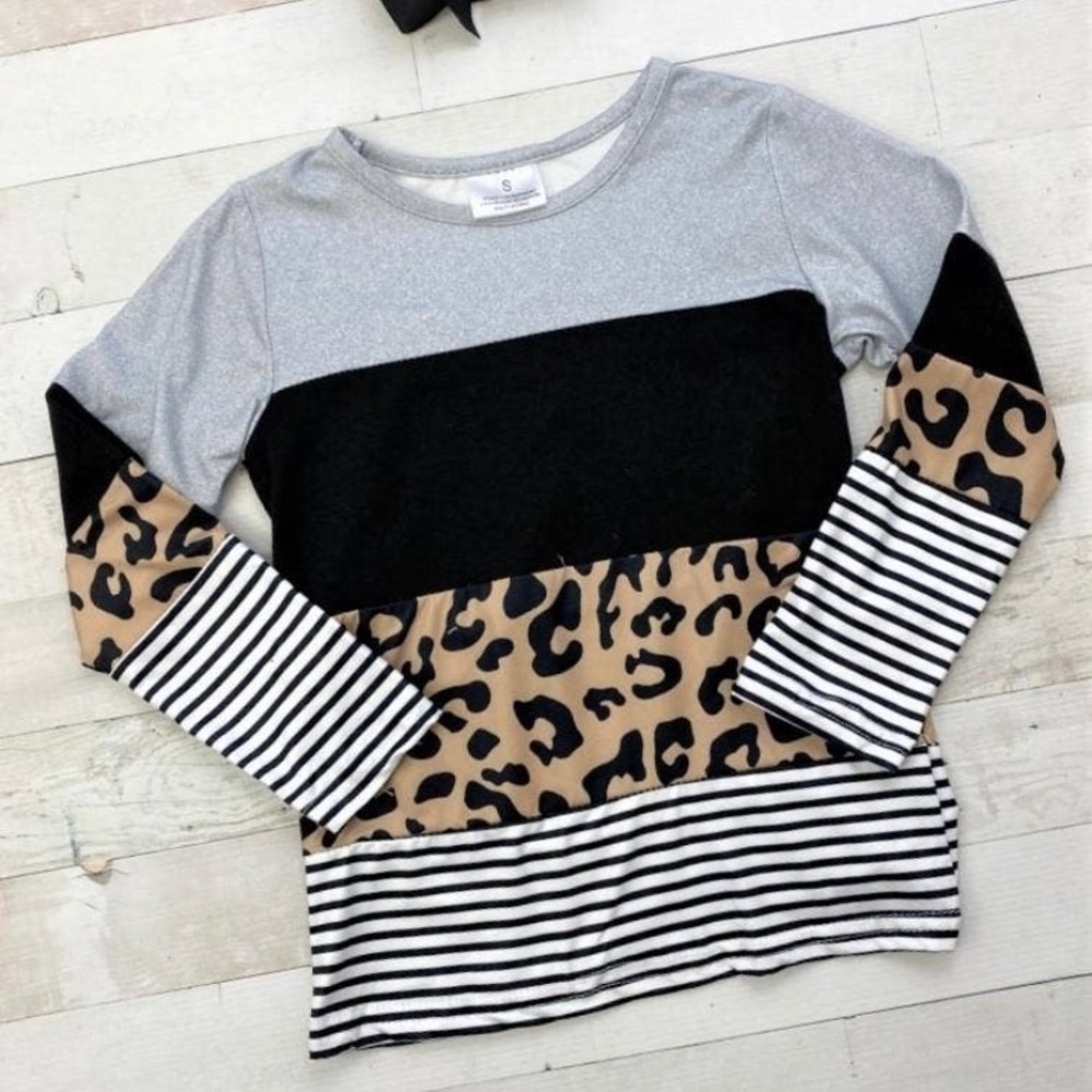 Kids Leopard Print & Colorblock Top